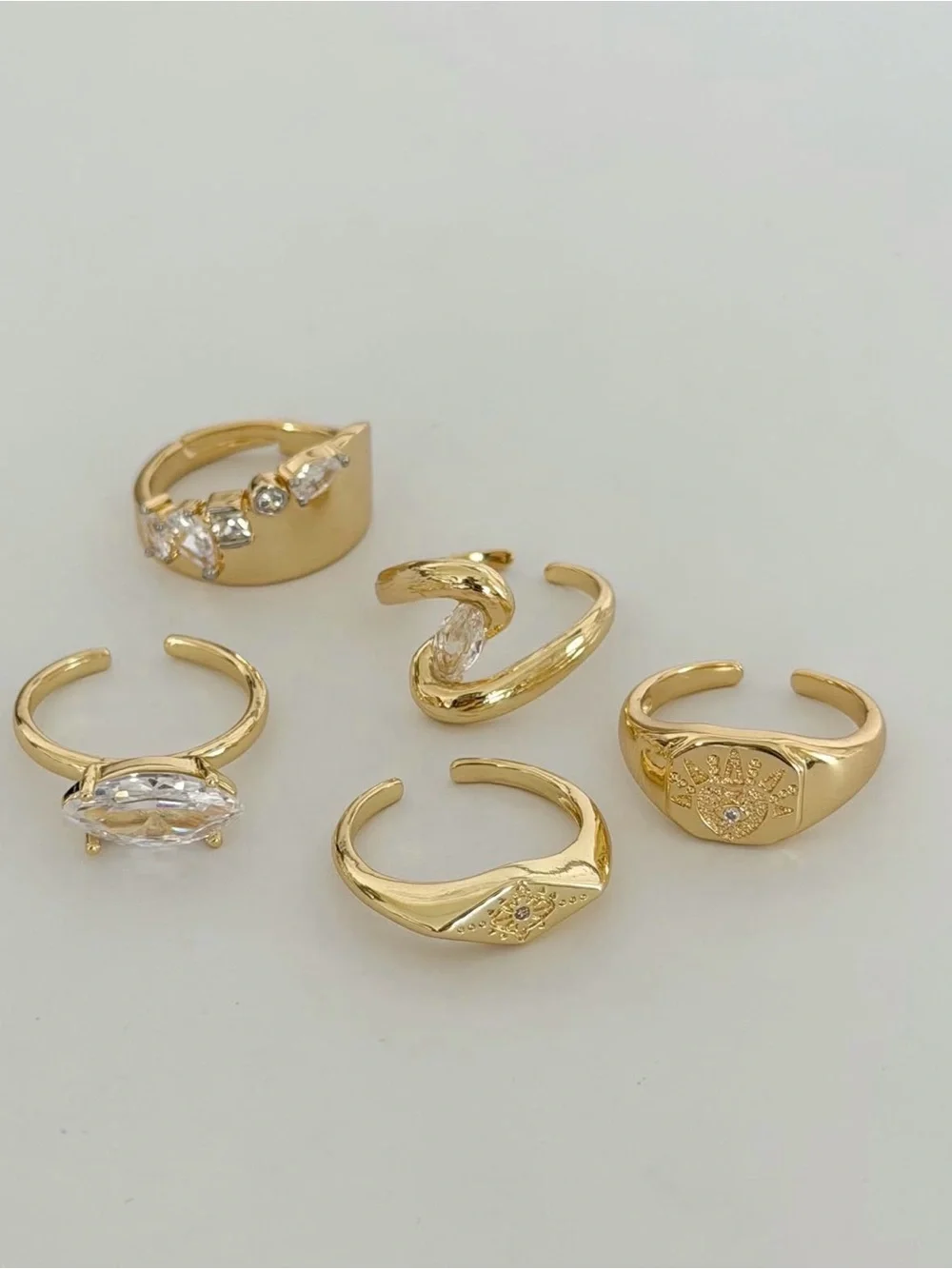 Elegant Bypass Zircon Ring Stainless Steel Adjustable Minimalist Ring Layered